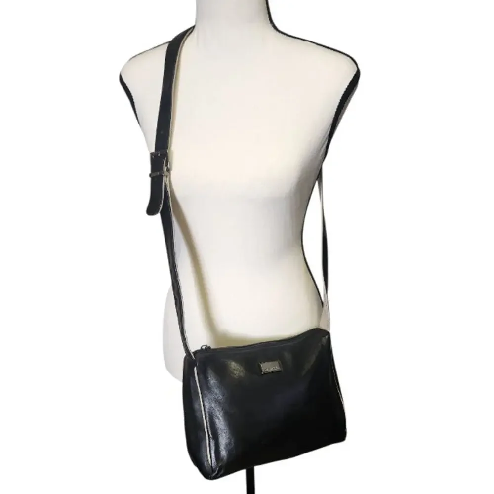 Vintage Perlina Black Leather Shoulder Crossbody Bag Purse